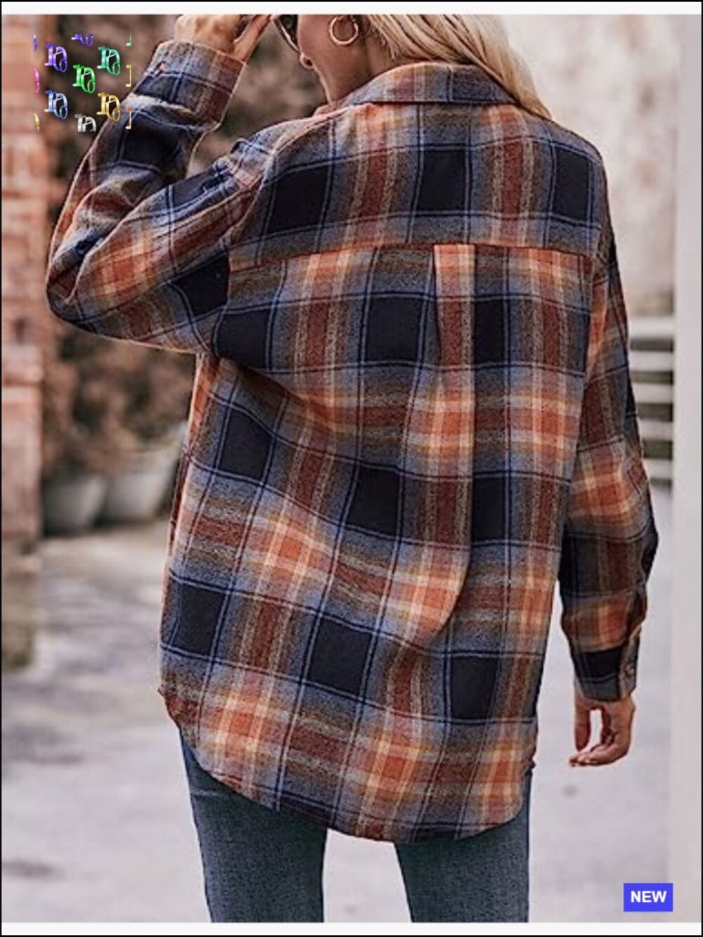 Oversized Plaid Button Down Shacket Jacket Flannel Long Sleeve Tops - Picture 6 of 7